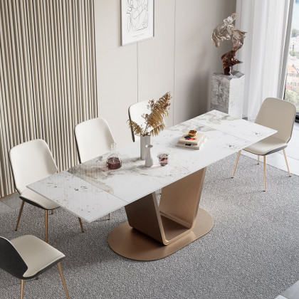 HMR - 63"-94.5" Modern Rectangle Extendable Sintered Stone Dining Table Seats 6-8 People