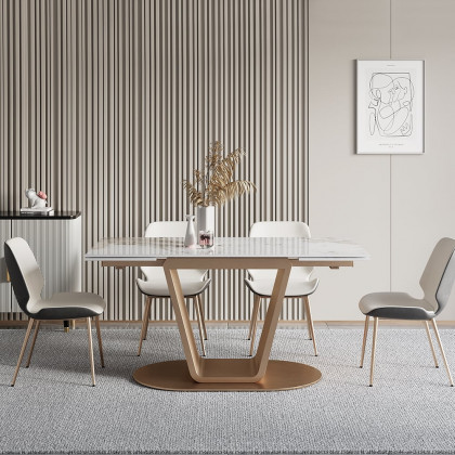 HMR - 63"-94.5" Modern Rectangle Extendable Sintered Stone Dining Table Seats 6-8 People
