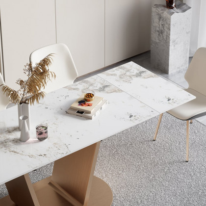 HMR - 63"-94.5" Modern Rectangle Extendable Sintered Stone Dining Table Seats 6-8 People