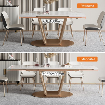 HMR - 63"-94.5" Modern Rectangle Extendable Sintered Stone Dining Table Seats 6-8 People