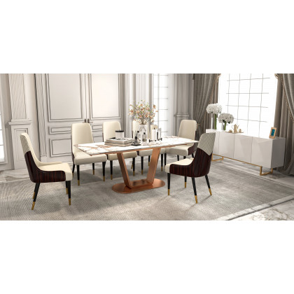 HMR - 63"-94.5" Modern Rectangle Extendable Sintered Stone Dining Table Seats 6-8 People