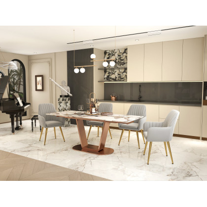 HMR - 63"-94.5" Modern Rectangle Extendable Sintered Stone Dining Table Seats 6-8 People