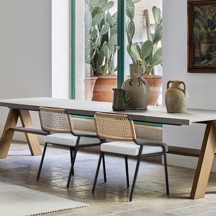 HMR - 9-Pieces Mid Century Modern Outdoor Dining Set Rectangle Table & Aluminum Rattan Chair