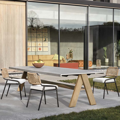 HMR - 9-Pieces Mid Century Modern Outdoor Dining Set Rectangle Table & Aluminum Rattan Chair