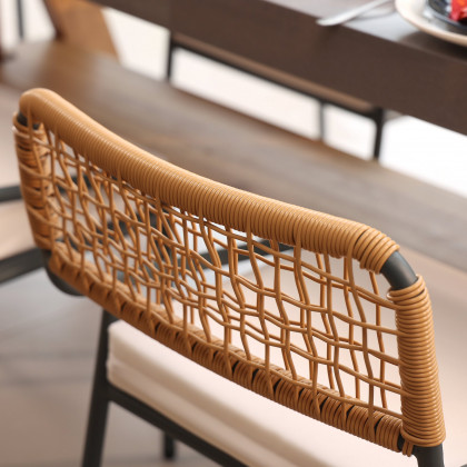 HMR - 9-Pieces Mid Century Modern Outdoor Dining Set Rectangle Table & Aluminum Rattan Chair
