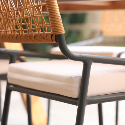 HMR - 9-Pieces Mid Century Modern Outdoor Dining Set Rectangle Table & Aluminum Rattan Chair