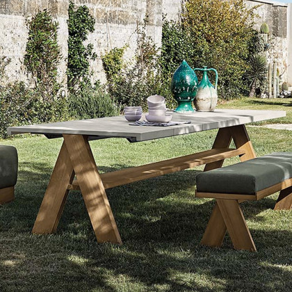 HMR - 9-Pieces Mid Century Modern Outdoor Dining Set Rectangle Table & Aluminum Rattan Chair