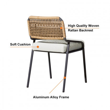 HMR - 9-Pieces Mid Century Modern Outdoor Dining Set Rectangle Table & Aluminum Rattan Chair