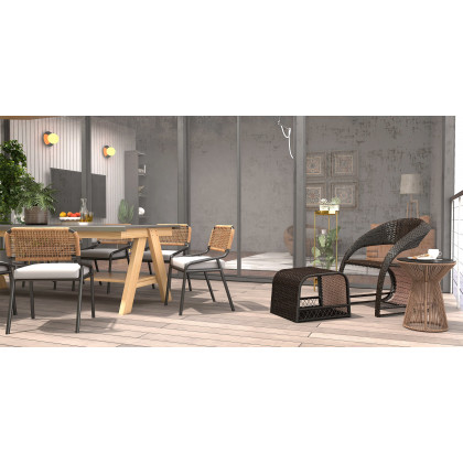 HMR - 9-Pieces Mid Century Modern Outdoor Dining Set Rectangle Table & Aluminum Rattan Chair
