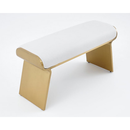 HMR - Upart Beige Modern Stainless Steel Bench Leath-Aire Upholstered Bedroom Long Bench
