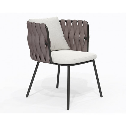 HMR Outdoor Faux Marble Top Dining Table Set with Rope Woven Armchairs - Beige & Gray, 70.9" (7-Pieces)