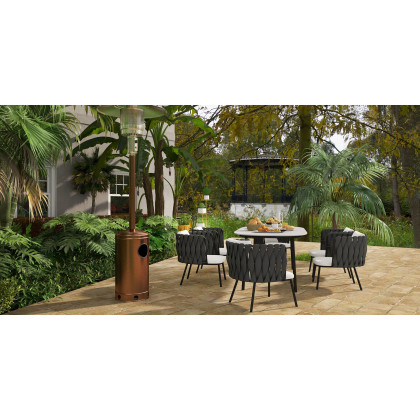 HMR Outdoor Faux Marble Top Dining Table Set with Rope Woven Armchairs - Beige & Gray, 70.9" (7-Pieces)