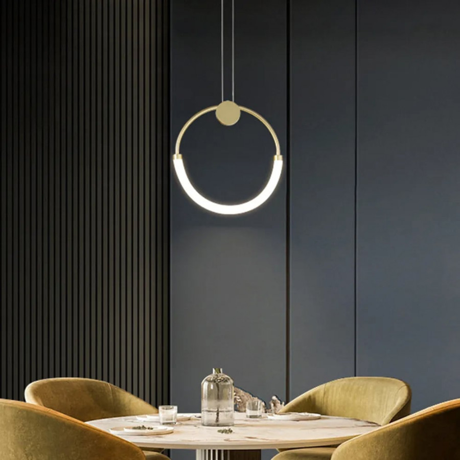 HMR - Modern Minimalist Single Circle Kitchen Island Light in Gold Cool Light