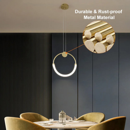 HMR - Modern Minimalist Single Circle Kitchen Island Light in Gold Cool Light