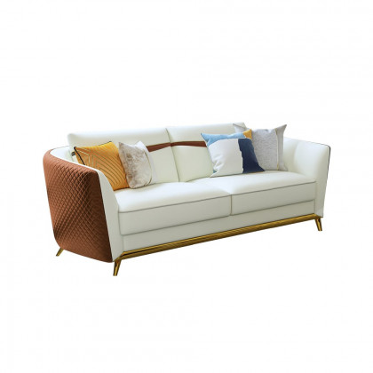 HMR - Colorg Orange Faux Leather Living Room Sofa with Single Sofa & Loveseat Set of 3