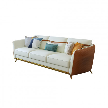 HMR - Colorg Orange Faux Leather Living Room Sofa with Single Sofa & Loveseat Set of 3