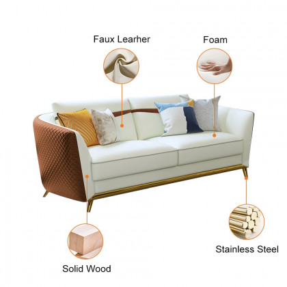 HMR - Colorg Orange Faux Leather Living Room Sofa with Single Sofa & Loveseat Set of 3