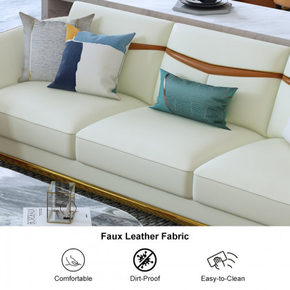 HMR - Colorg Orange Faux Leather Living Room Sofa with Single Sofa & Loveseat Set of 3