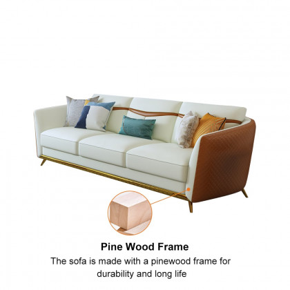 HMR - Colorg Orange Faux Leather Living Room Sofa with Single Sofa & Loveseat Set of 3