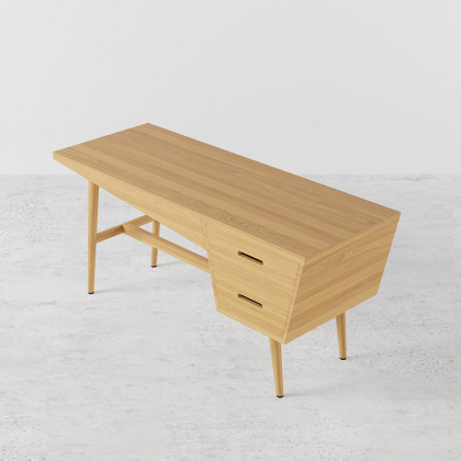 HMR - 59.1" Mid Century Modern Natural Writing Desk Wooden Computer Desk with 2 Drawers 4 Legs