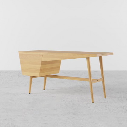 HMR - 59.1" Mid Century Modern Natural Writing Desk Wooden Computer Desk with 2 Drawers 4 Legs