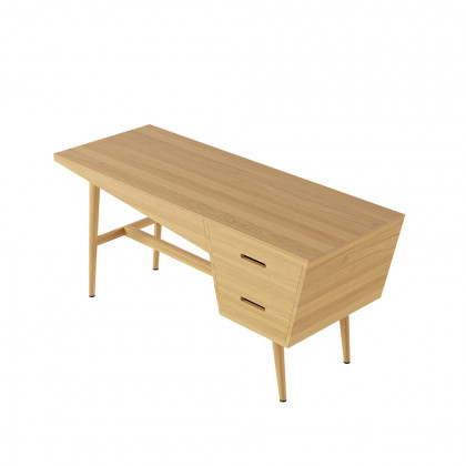 HMR - 59.1" Mid Century Modern Natural Writing Desk Wooden Computer Desk with 2 Drawers 4 Legs