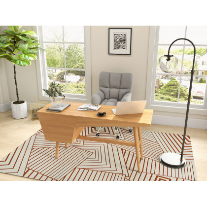 HMR - 59.1" Mid Century Modern Natural Writing Desk Wooden Computer Desk with 2 Drawers 4 Legs