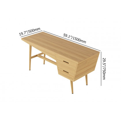 HMR - 59.1" Mid Century Modern Natural Writing Desk Wooden Computer Desk with 2 Drawers 4 Legs