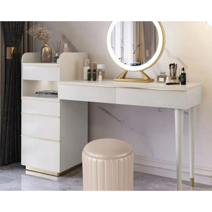 HMR - Modern Makeup Vanity Set Dressing Table with Lighted Mirror Cabinet & Stool Included