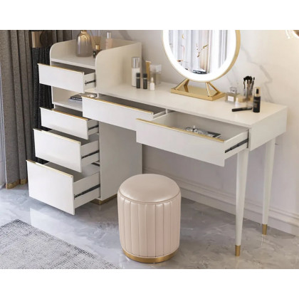 HMR - Modern Makeup Vanity Set Dressing Table with Lighted Mirror Cabinet & Stool Included