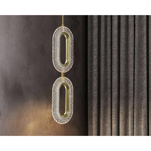 HMR Ovated Gold Ring Pendant Light LED Lighting with Adjustable Cable - 2-Light