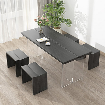 HMR - Set of 2 Farmhouse Modern Wood Dining Chairs Black