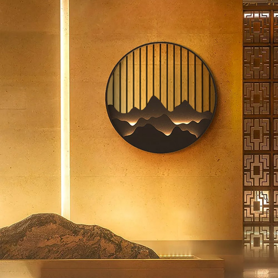 HMR - Outdoor Flush Mounted Wall Lighting Sconces LED Circle Layered Mountain Pattern
