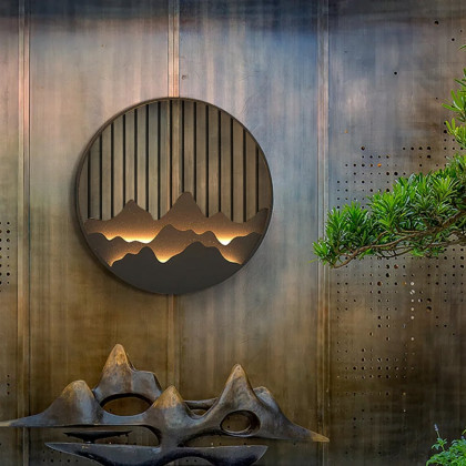 HMR - Outdoor Flush Mounted Wall Lighting Sconces LED Circle Layered Mountain Pattern