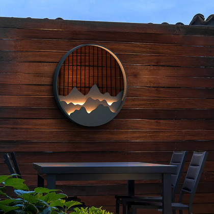 HMR - Outdoor Flush Mounted Wall Lighting Sconces LED Circle Layered Mountain Pattern