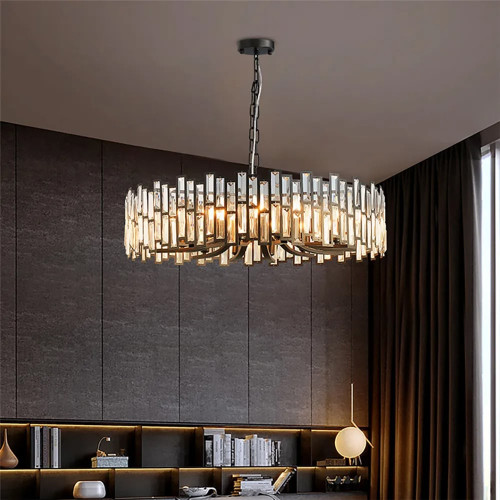 HMR Clytia Modern Geometric Crystal Chandelier with Adjustable Chain in Black - 10-Light