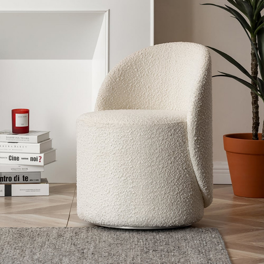 HMR - Boucle Round Back Swivel Vanity Stool Accent Chair