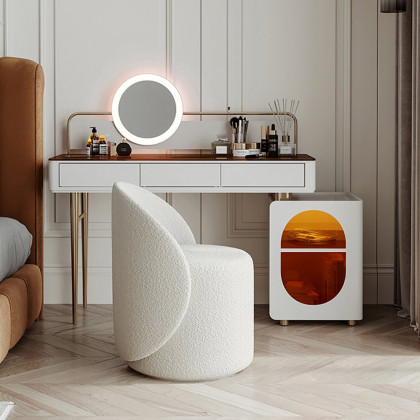 HMR - Boucle Round Back Swivel Vanity Stool Accent Chair