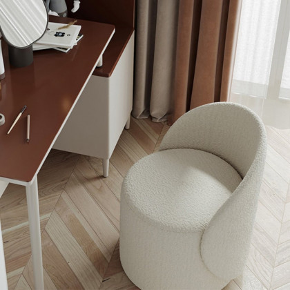 HMR - Boucle Round Back Swivel Vanity Stool Accent Chair