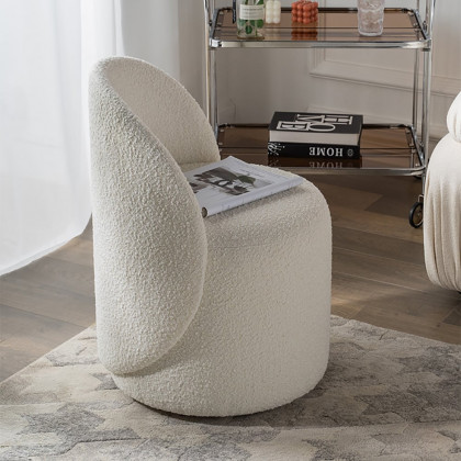 HMR - Boucle Round Back Swivel Vanity Stool Accent Chair