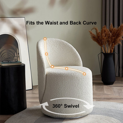 HMR - Boucle Round Back Swivel Vanity Stool Accent Chair