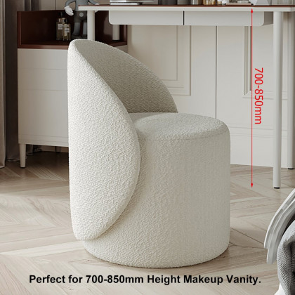 HMR - Boucle Round Back Swivel Vanity Stool Accent Chair