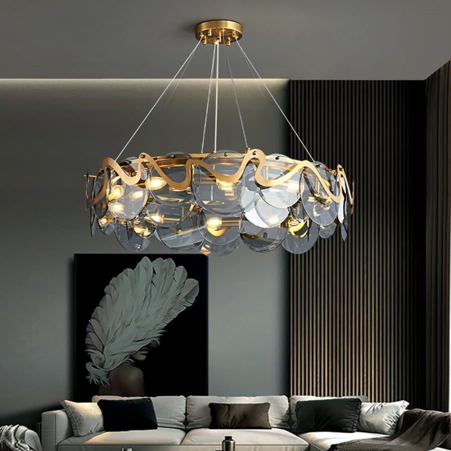 HMR - Modern 8-Light Smokey Gray Glass Chandelier with Adjustable Cables