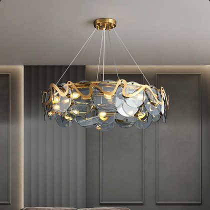 HMR - Modern 8-Light Smokey Gray Glass Chandelier with Adjustable Cables