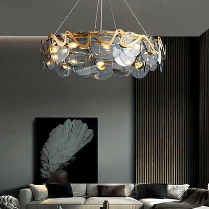 HMR - Modern 8-Light Smokey Gray Glass Chandelier with Adjustable Cables