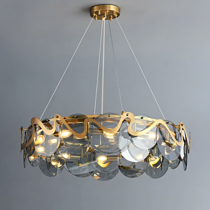 HMR - Modern 8-Light Smokey Gray Glass Chandelier with Adjustable Cables