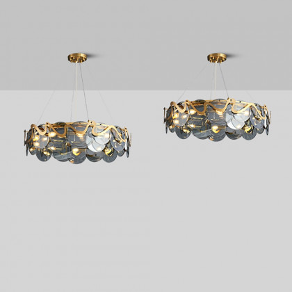 HMR - Modern 8-Light Smokey Gray Glass Chandelier with Adjustable Cables