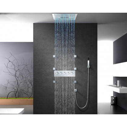 HMR Wall-Mounted 16" Shower System 4 Function Thermostatic - Polished Chrome