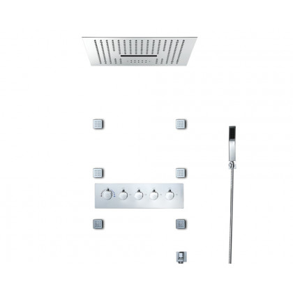 HMR Wall-Mounted 16" Shower System 4 Function Thermostatic - Polished Chrome