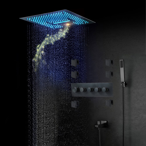 HMR Wall-Mounted 16" Shower System 4 Function Thermostatic - Black